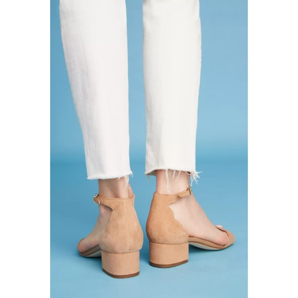 Sam Edelman Inara Scalloped Edge Suede Block Heel Sandals Tan Nude Boho 7.5 M - Picture 4 of 10